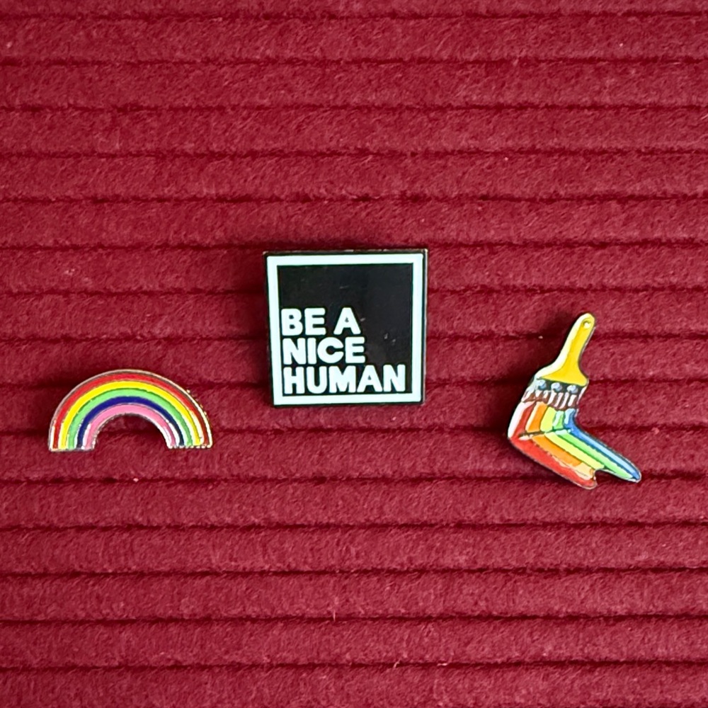 New- be a nice human rainbows paintbrush pins